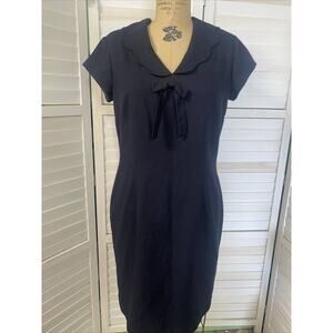 Vintage 90s Moda Spiegel Black Short Sleeve Pencil Knee Length Dress LBD Sz 10